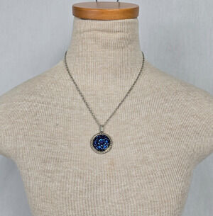 Czech Glass Pendant Necklace 18" Blue - Purple on a Silver Tone Chain